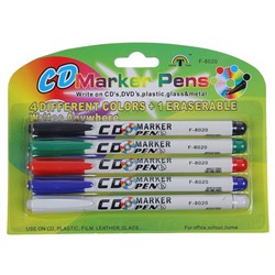 Набор маркеров для CD/DVD, 5 цветов: красный, чёрный, синий, зелёный, стирающий, 2.0 мм, блистер