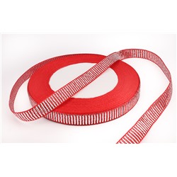 Декоративная лента с рисунком "Серебристые полосы" (красный), 10мм* 20 ярдов(+-1)
