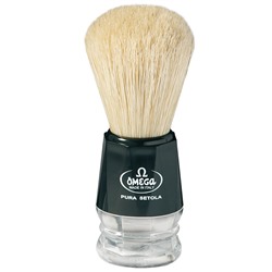 Помазок для бритья Omega 10019 Pure bristle shaving brush. Натуральная щетина, кабан. (ручка черная/ прозрачная) (Италия)