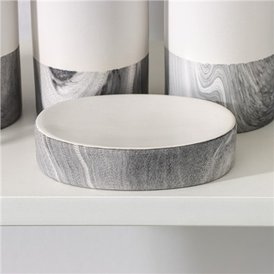 Набор аксессуаров для ванной комнаты SAVANNA Stone gray, 4 предмета (дозатор для мыла 390 мл, 2 стакана, мыльница), цвет белый