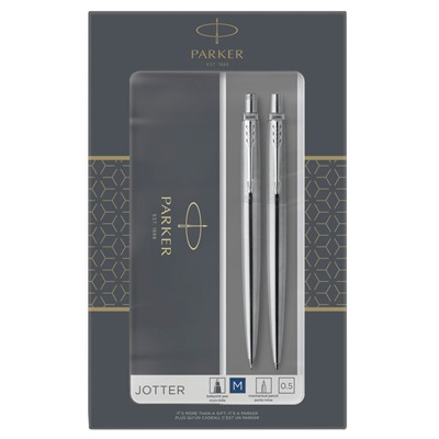 Набор Parker "Jotter Stainless Steel CT": ручка шариковая, 1,0мм и механический карандаш, 0,5мм, подарочная упаковка