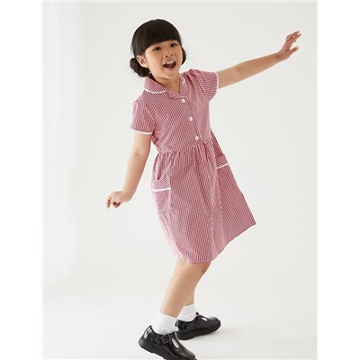 Girls' Pure Cotton Gingham School Dress (2-14 Yrs)