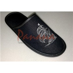 Домашняя обувь мужская канвас черный, вышивка "Парусник" 704065