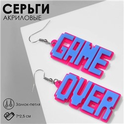 Серьги акрил GAME OVER, цвет розово-синий в серебре