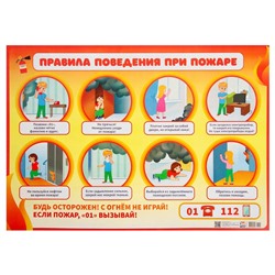 Плакат "Правила поведения при пожаре" картон, А2