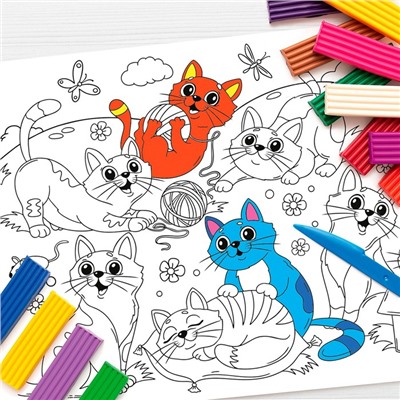 Коврик-раскраска многоразовый «Котики»