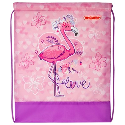 Нарушена упаковка! Сумка для обуви ПИФАГОР, 1 отделение, 42х34 см, "Cute Flamingo", 270184