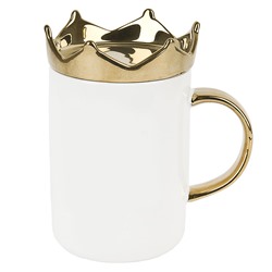 Кружка фарфоровая (рельефный декор, золотое покрытие) "Корона" v=380мл. (подарочная упаковка)