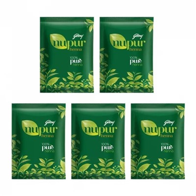 Набор Нупур: лечебная хна для волос 9 трав (5 x 150 г), Nupur Henna Goodness of 9 Herbs Set, произв. Godrej