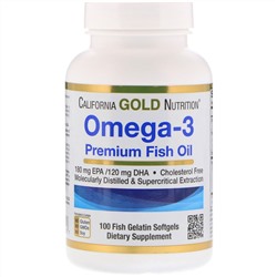 California Gold Nutrition, Омега-3, рыбий жир высшего качества, 100 желатиновых капсул с рыбьим жиром