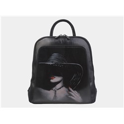 Черный кожаный рюкзак с росписью из натуральной кожи «R0023 Black Незнакомка»