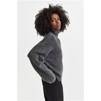 Zip-up rib-knit jumper