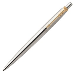 Ручка гелевая PARKER "Jotter Stainless Steel GT", корпус серебристый, позолоченные детали, черная, 2020647