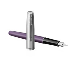 Ручка перьевая Parker "Sonnet Sand Blasted Metal&Violet Lacquer" черная, 0,8мм, подарочная упаковка