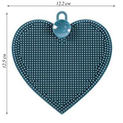 Губка для мытья посуды силиконовая FB-30469 сердце синее