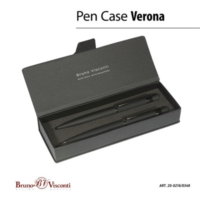 Набор BrunoVisconti VERONA: ручка шариковая поворотная 1.0 мм + карандаш механический 0.7 мм, металлический корпус Soft Touch чёрный, в футляре