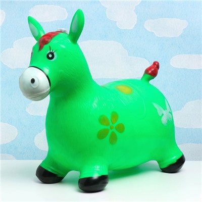 Игрушка - прыгун детская "Музыкальная Лошадка" резиновая надувная, 50х30см, зеленая