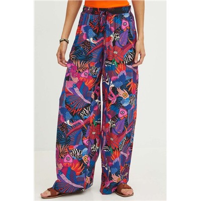 Spodnie damskie wide leg wzorzyste kolor multicolor