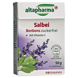 altapharma Salbei-Bonbons mit Vitamin C Конфеты Шалфей с Витамином С для лечения шеи и горла, без сахара  50 г