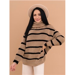 Бежевый шерстяной полосатый свитер с хомутом