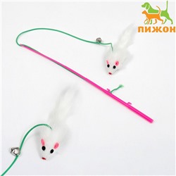 Дразнилка-удочка "Мышонок" с белой мышью на розовой ручке