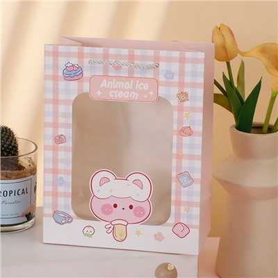 Пакет подарочный (M) "Lovely animals, plaid", pink (33*25*12)