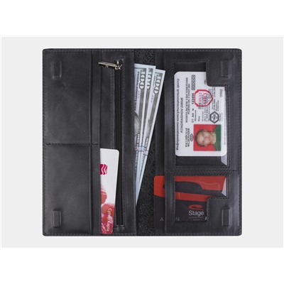 Кожаное портмоне с росписью из натуральной кожи «PR007 Black Лотос»