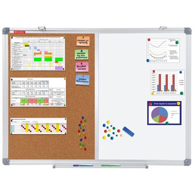 Доска комбинированная: магнитно-маркерная, пробковая для объявлений 45х60 см, BRAUBERG Extra, 238182