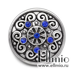 Кнопка Noosa орнамент с синими стразами