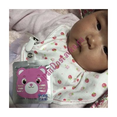 Портативный блокатор вирусов AirDoctor (детский), розовый медвежонок (1 месяц) KIYOU JOCHUGIKU