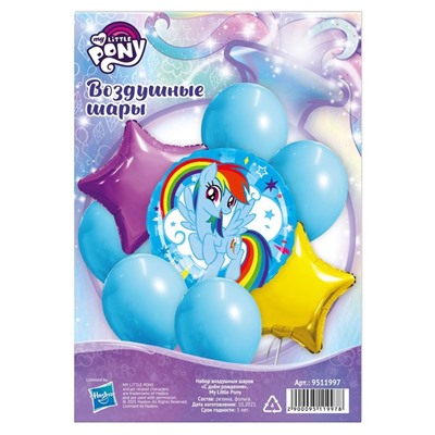 Букет из шаров "Радуга Дэш",фольга, латекс, набор из 8 шт., My little pony