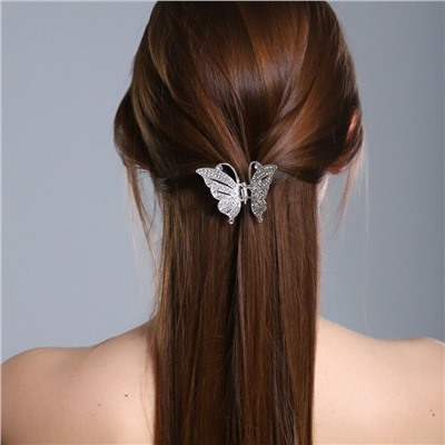 Крабик-бабочка для волос со стразами, цвет: серебристый, арт. 061.503