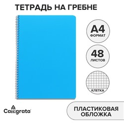 Тетрадь на гребне A4 48 листов в клетку Calligrata Голубая, пластиковая обложка, блок офсет