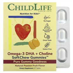 ChildLife Essentials, Essentials, омега-3 с ДГК и холином, жевательные таблетки SoftChew Gummies, со вкусом маракуйи, 27 таблеток