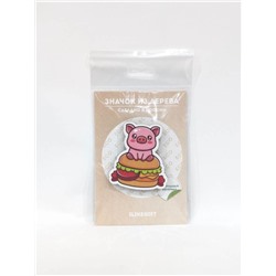 Значок ECO из дерева "Cute pig hamburger"