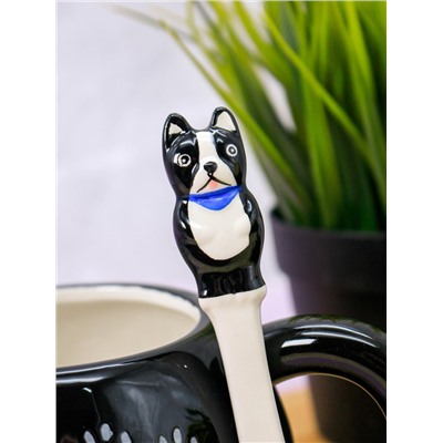 Кружка керамическая с ложкой «Funny dog», black