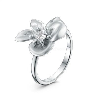 Кольцо из серебра с фианитом родированное - Цветок 1-493р200