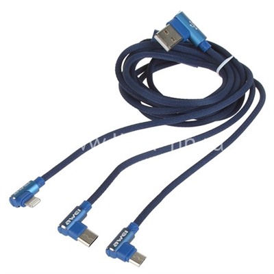 USB кабель 3в1 для iPhone 5/6/6Plus/7/7Plus/micro USB/Type-C 1.5м AWEI CL-52 текстильный (синий)