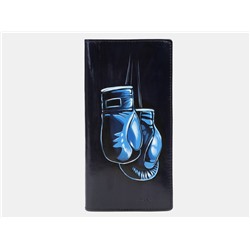 Кожаное портмоне с росписью из натуральной кожи «PR007 Blue Ринг»