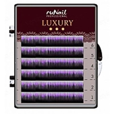 RuNail, Ресницы для наращивания Luxury, Ø 0,15 мм, Mix C, (№10,12,14), цвет: черно-фиолетовый, 6 линий