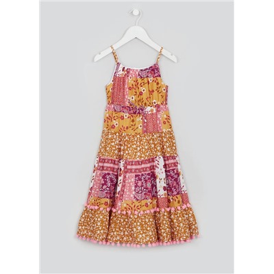 Girls Pink Patchwork Maxi Dress (4-13yrs)