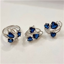 Комплект ювелирная бижутерия, серьги и кольцо посеребрение, камни цвет синий, р-р 18, 77221 арт.847.907