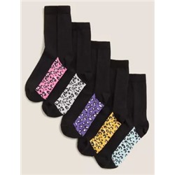 5pk Cotton Leopard Print Socks