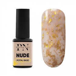 12 мл, Patrisa Nail, POTAL Nude base (каучуковая база нюд с золотой поталью)