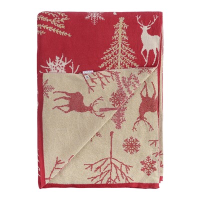 Плед из хлопка с новогодним рисунком Winter fairytale из коллекции New Year Essential, 130х180 см