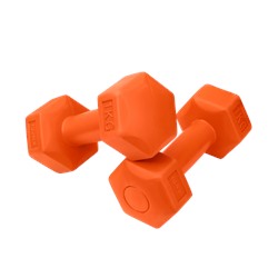 Нарушена упаковка!   Гантель гексагональная DB-305 1 кг, пластиковый, оранжевый, 2 шт BASEFIT ЦБ-00001558