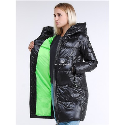 Женская зимняя молодежная куртка с капюшоном черного цвета 9179_01Ch