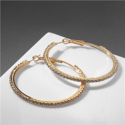 Серьги-кольца Princess дорожка, цвет белый в золоте, d=4,5 см