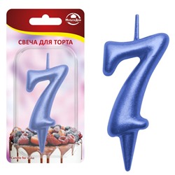 Свеча для торта "Овал" цифра 7 (синий), 8х4х1,2 см