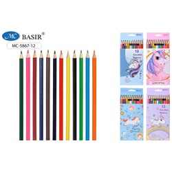 Набор цветных карандашей: "ЕДИНОРОГ"; деревянные; шестигранный корпус; цветная упаковка с рисунком /ассорти/; 12 цветов.